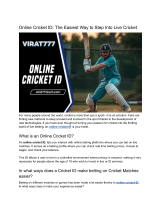 Online Cricket ID: The Easiest Way to Step Into Live Cricket