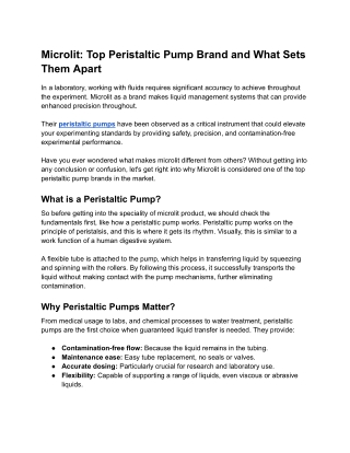 Microlit_ Top Peristaltic Pump Brand and What Sets Them Apart