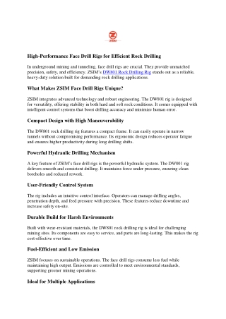 Compact & Powerful Face Drill Rig in USA | ZSIM