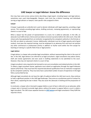 UAE Lawyer vs Legal Advisor Know the Difference