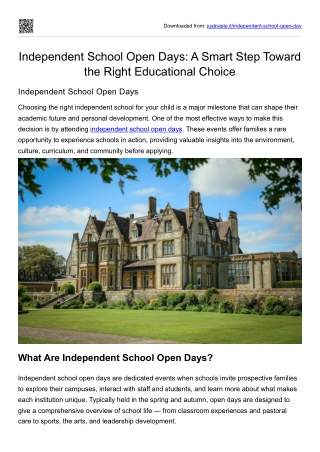 Independent School Open Days- A Smart Step Toward the Right Educational Choice