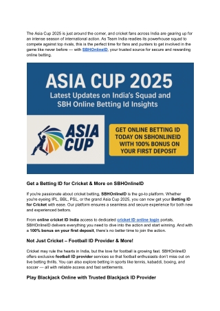 Asia Cup 2025 Preview_ India Squad Strengths & SBH Online Betting Id Bonuses
