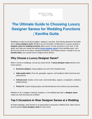 The Ultimate Guide to Choosing Luxury Designer Sarees for Wedding Functions _ Kavitha Gutta