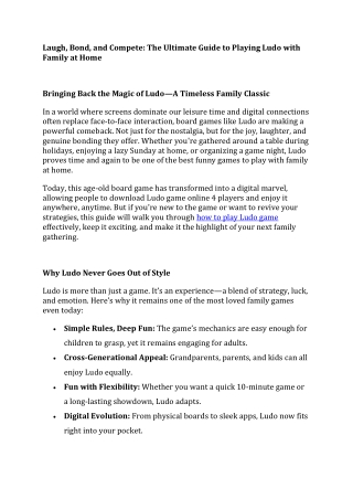 Laugh, Bond, and Compete: The Ultimate Guide to Playing Ludo with Family at Home