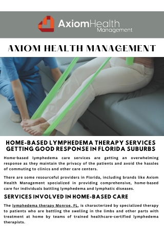 Home-based Lymphedema Therapy Services Getting Good Response in Florida Suburbs