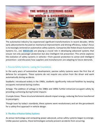 The Evolution of Automotive Safety Systems From Passive Protection to Smart Prevention