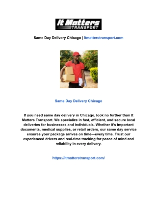 Same Day Delivery Chicago | Itmatterstransport.com