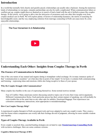 Understanding Each Other: Insights from Couples Therapy in Perth