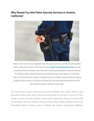 Why Should You Hire Patrol Security Services in Ventura, California