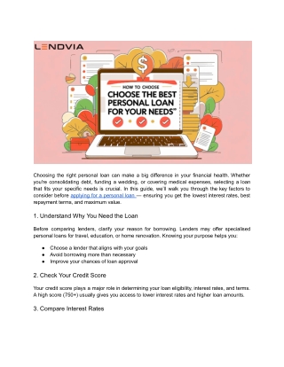 How to Choose the Best Personal Loan for Your Needs