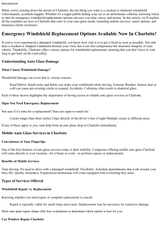 Emergency Windshield Replacement Options Available Now In Charolotte!