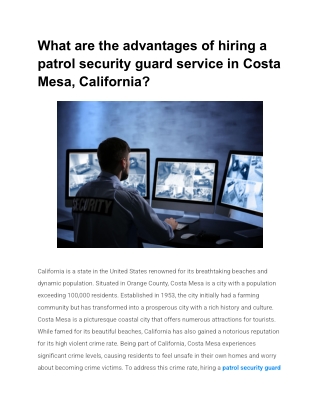 What are the advantages of hiring a patrol security guard service in Costa Mesa, California