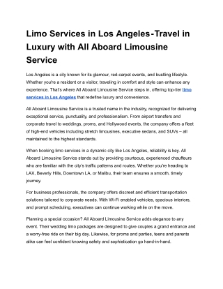 Limo Services in Los Angeles Travel in Luxury with All Aboard Limousine Service