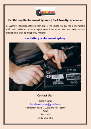 Car Battery Replacement Sydney  Back2roadtyres.com.au