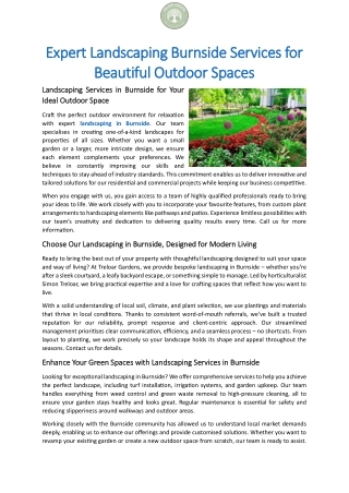 Expert Landscaping Burnside Services for Beautiful Outdoor Spaces