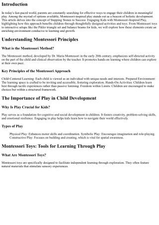 Stepping Stones to Success: Engaging Kids with Montessori-Inspired Play