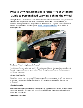 Private Driving Lessons in Toronto