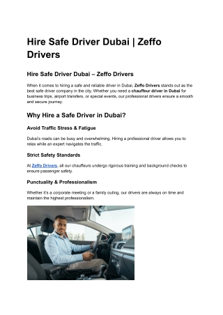 Hire Safe Driver Dubai _ Zeffo Drivers
