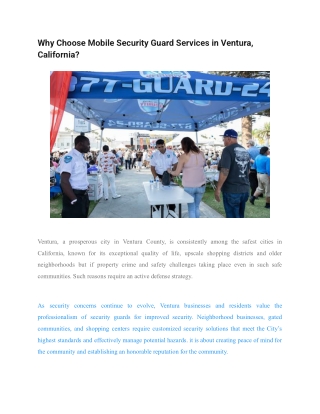 Why Choose Mobile Security Guard Services in Ventura, California