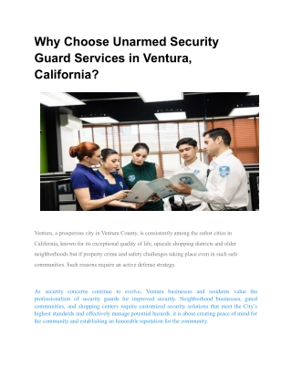 Why Choose Unarmed Security Guard Services in Ventura, California
