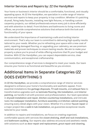 Interior Services and Repairs by ZZ the HandyMan