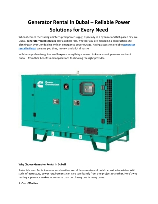 Generator Rental in Dubai