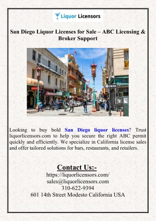 San Diego Liquor Licenses for Sale – ABC Licensing & Broker Support