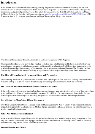 Why Choose Manufactured Homes? A Spotlight on Colonial Heights and UMH Propertie