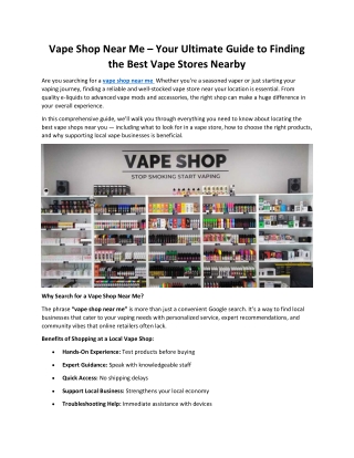 Vape Shop Near Me – Your Ultimate Guide to Finding the Best Vape Stores Nearby