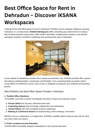 Best Office Space for Rent in Dehradun – Discover iKSANA Workspaces