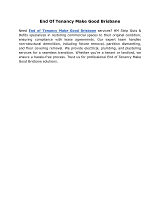 End Of Tenancy Make Good Brisbane