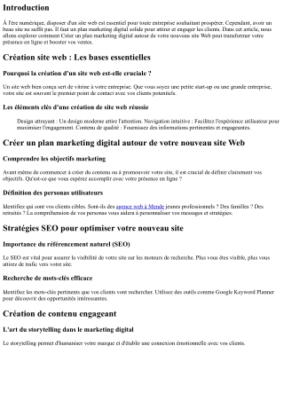 Créer un plan marketing digital autour de votre nouveau site Web.