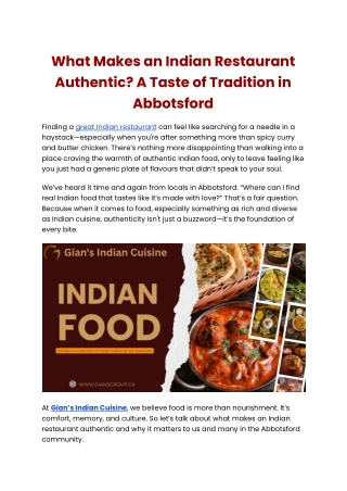 What Makes an Indian Restaurant Authentic_ A Taste of Tradition in Abbotsford.docx