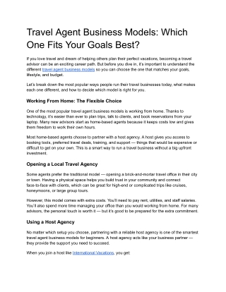 Travel Agent Business Models: Which One Fits Your Goals Best?