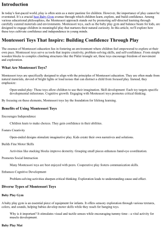 Montessori Toys That Inspire: Building Confidence Through Play