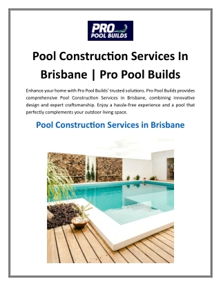 Pool Construction Services In Brisbane
