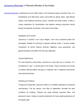 Jaroconca Mountain: The Untouched Giant of the Peruvian Andes