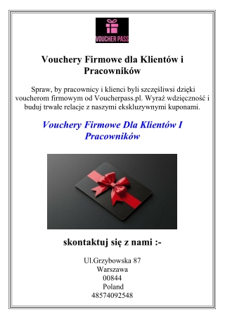Vouchery Firmowe dla Klientów i Pracowników