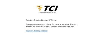 Bangalore Shipping Company | Tcil.com