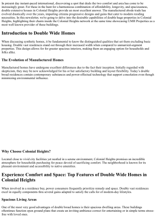 Experience Comfort and Space: Top Features of Double Wide Homes in Colonial Heig