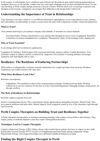 Perth Couples Therapists on Building Trust and Resilience Together