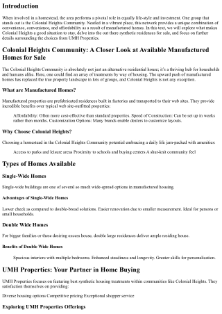 Colonial Heights Community: A Closer Look at Available Manufactured Homes for Sa