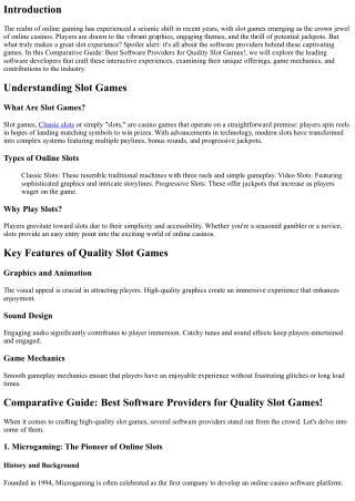 Comparative Guide: Best Software Providers for Quality Slot Games!