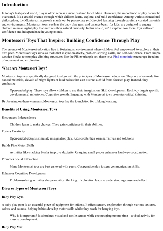 Montessori Toys That Inspire: Building Confidence Through Play