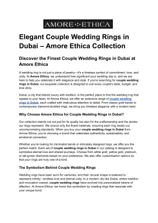 Elegant Couple Wedding Rings in Dubai – Amore Ethica Collection