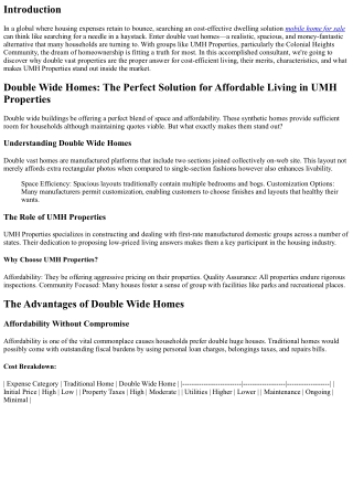 Double Wide Homes: The Perfect Solution for Affordable Living in UMH Properties