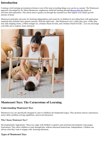 Montessori at Home: Essential Toys for Your Child's Growth Journey