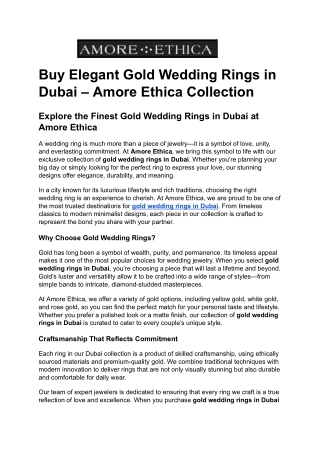 Buy Elegant Gold Wedding Rings in Dubai – Amore Ethica Collection