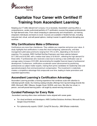 Capitalize Your Career with Certified IT Training from Ascendient Learning