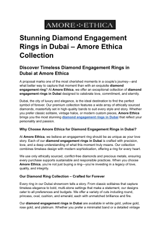 Stunning Diamond Engagement Rings in Dubai – Amore Ethica Collection